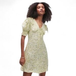 Topshop mini summer dress with tie detail in yellow ditsy floral Size 10 NWT
